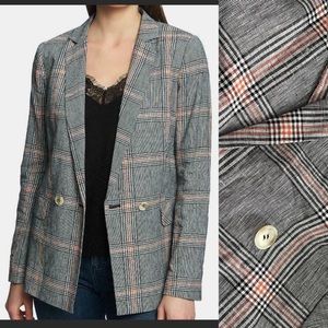1.STATE Window Pane Plaid Double Breasted Blazer Plus Size